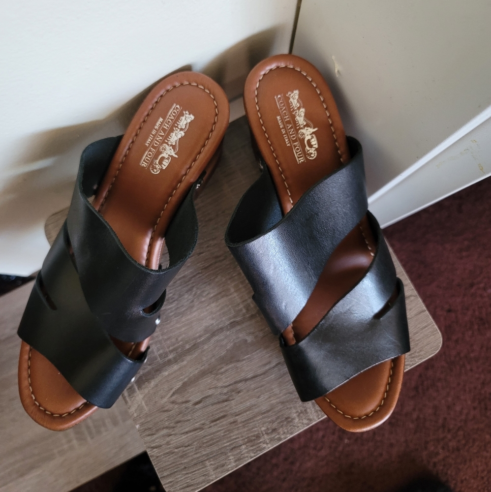 Coach Slip on with a wooden block heel size 10